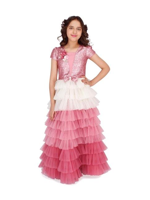 cutecumber kids pink & white applique gown