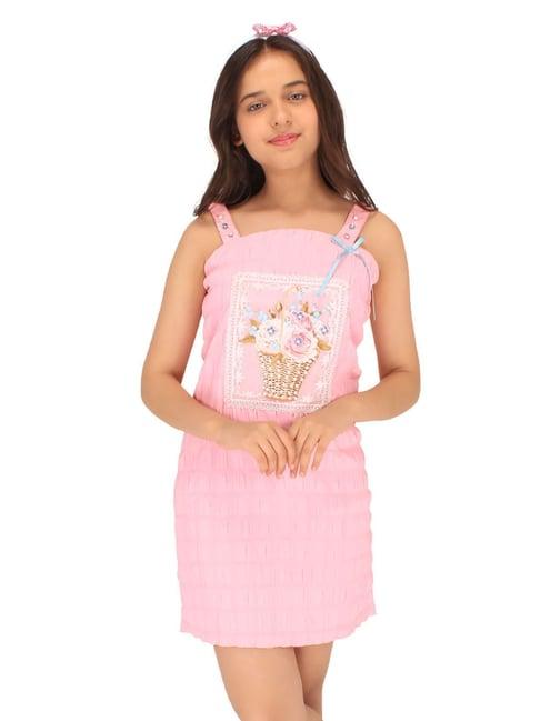 cutecumber kids pink printed dress with hair band