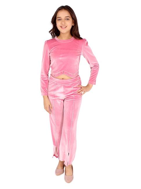 cutecumber kids pink solid crop top with trousers
