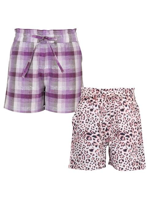 cutecumber kids purple & white printed shorts