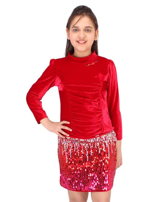 cutecumber kids red embellished top with skirt
