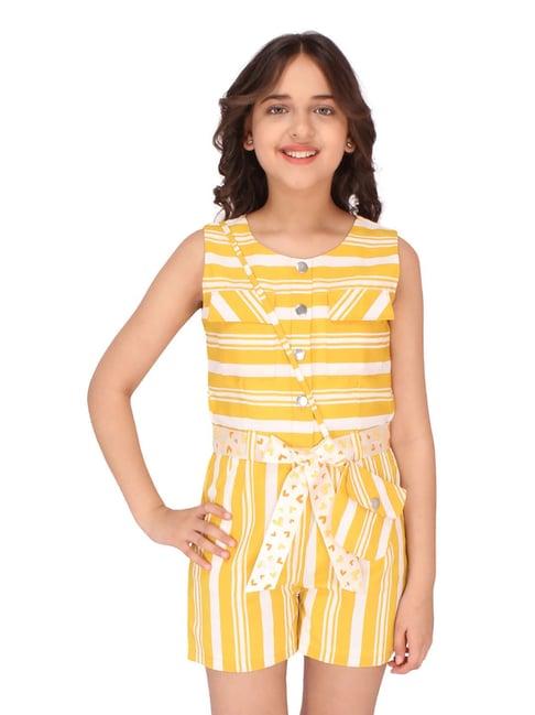 cutecumber kids yellow striped playsuit with sling bag