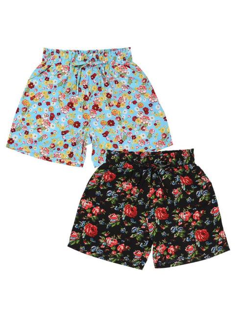 cutecumber kids aqua blue & black floral print shorts (pack of 2)