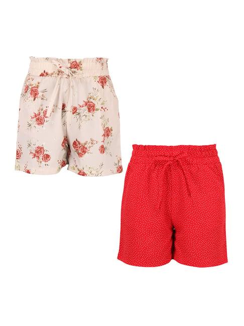 cutecumber kids beige & red printed  shorts(pack of 2)
