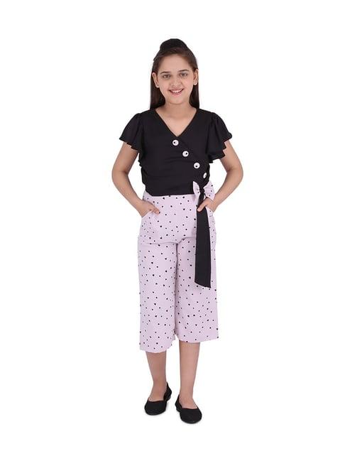 cutecumber kids black & purple printed jumpsuit