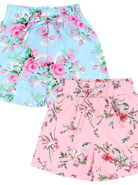 cutecumber kids blue & pink floral print shorts (pack of 2)