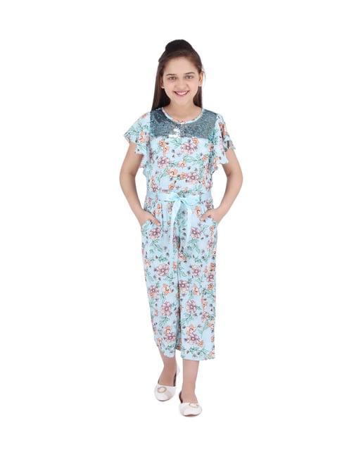 cutecumber kids blue embellished jumpsuit with belt