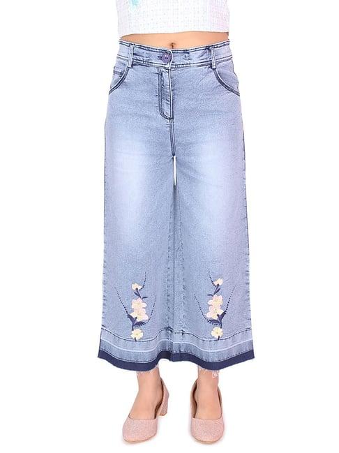 cutecumber kids blue embroidered bootcut jeans