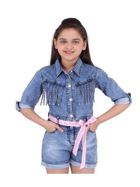 cutecumber kids blue washed playsuit with belt