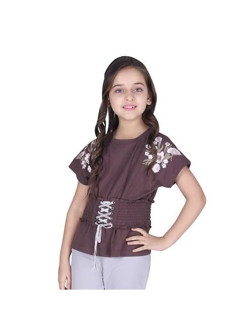 cutecumber kids brown embroidered top