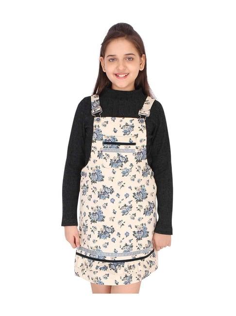 cutecumber kids cream floral print dungaree set