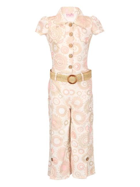 cutecumber kids cream printed shirt, culottes with belt