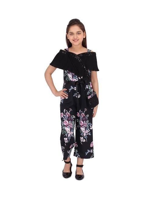 cutecumber kids floral print black jumpsuit