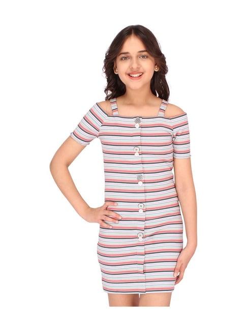 cutecumber kids grey & pink striped casual dress