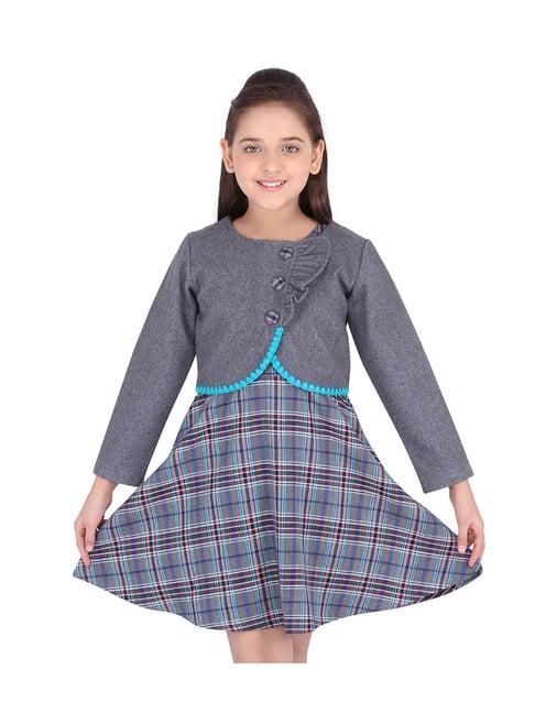 cutecumber kids grey checks dress with shrug