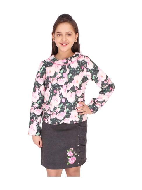 cutecumber kids grey floral print coat & skirt