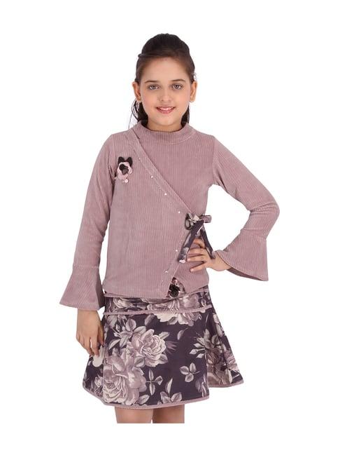 cutecumber kids mauve floral print top & skirt