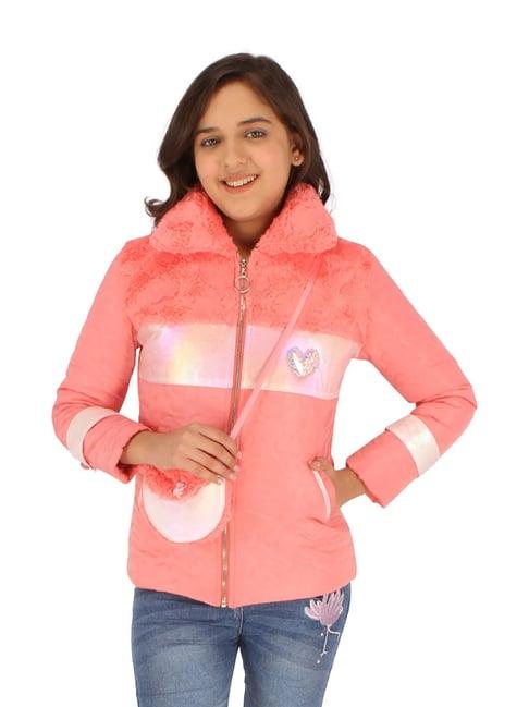 cutecumber kids peach color block full sleeves jacket