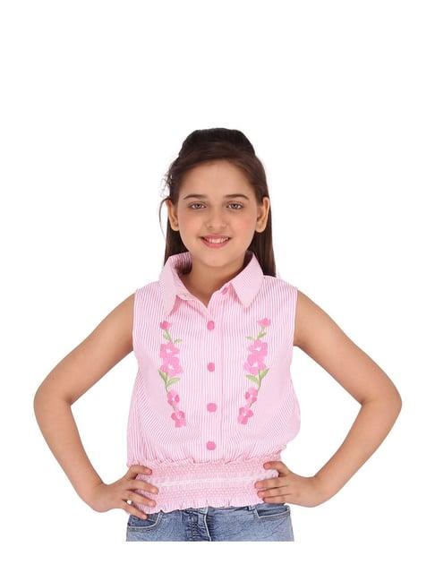 cutecumber kids pink & blue embroidery top with shorts