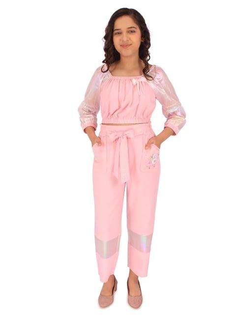 cutecumber kids pink solid crop top with trousers