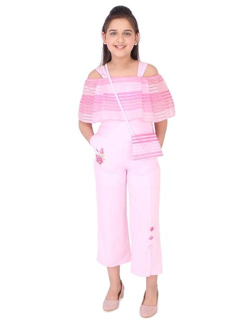 cutecumber kids pink striped jumpsuit with sling bag