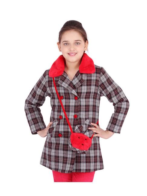 cutecumber kids red & grey checks jacket with sling bag