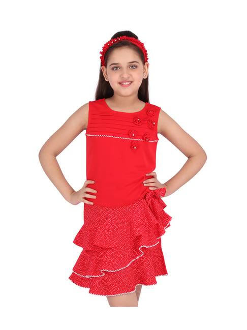 cutecumber kids red printed top with skirt