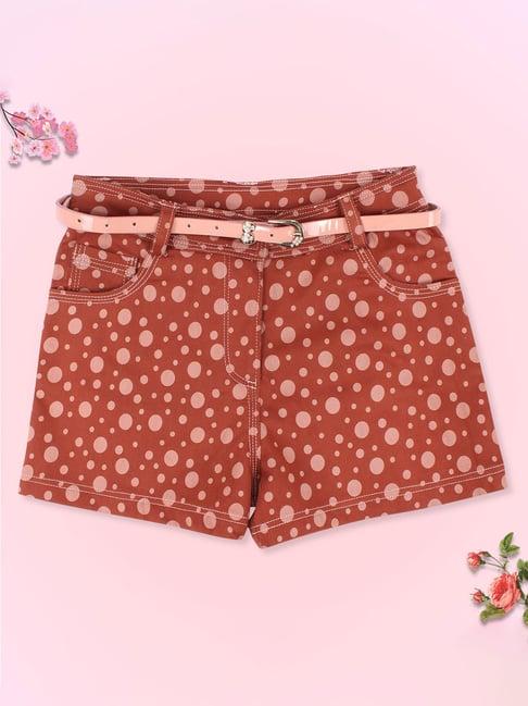 cutecumber kids rust printed shorts with belt