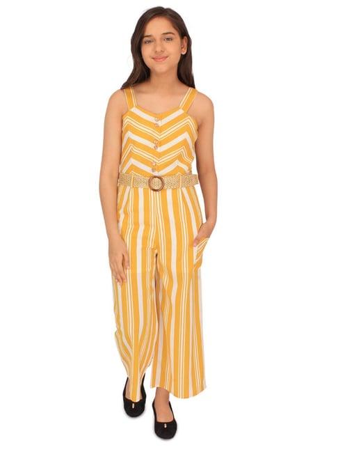 cutecumber kids yellow & white striped jumpsuit with belt