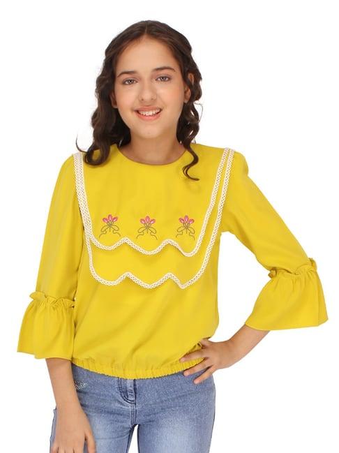 cutecumber kids yellow embroidered top