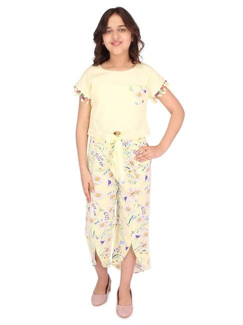 cutecumber kids yellow floral print top with culottes