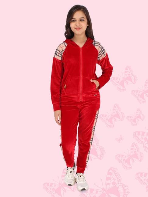 cutecumber red solid full sleeves tracksuit
