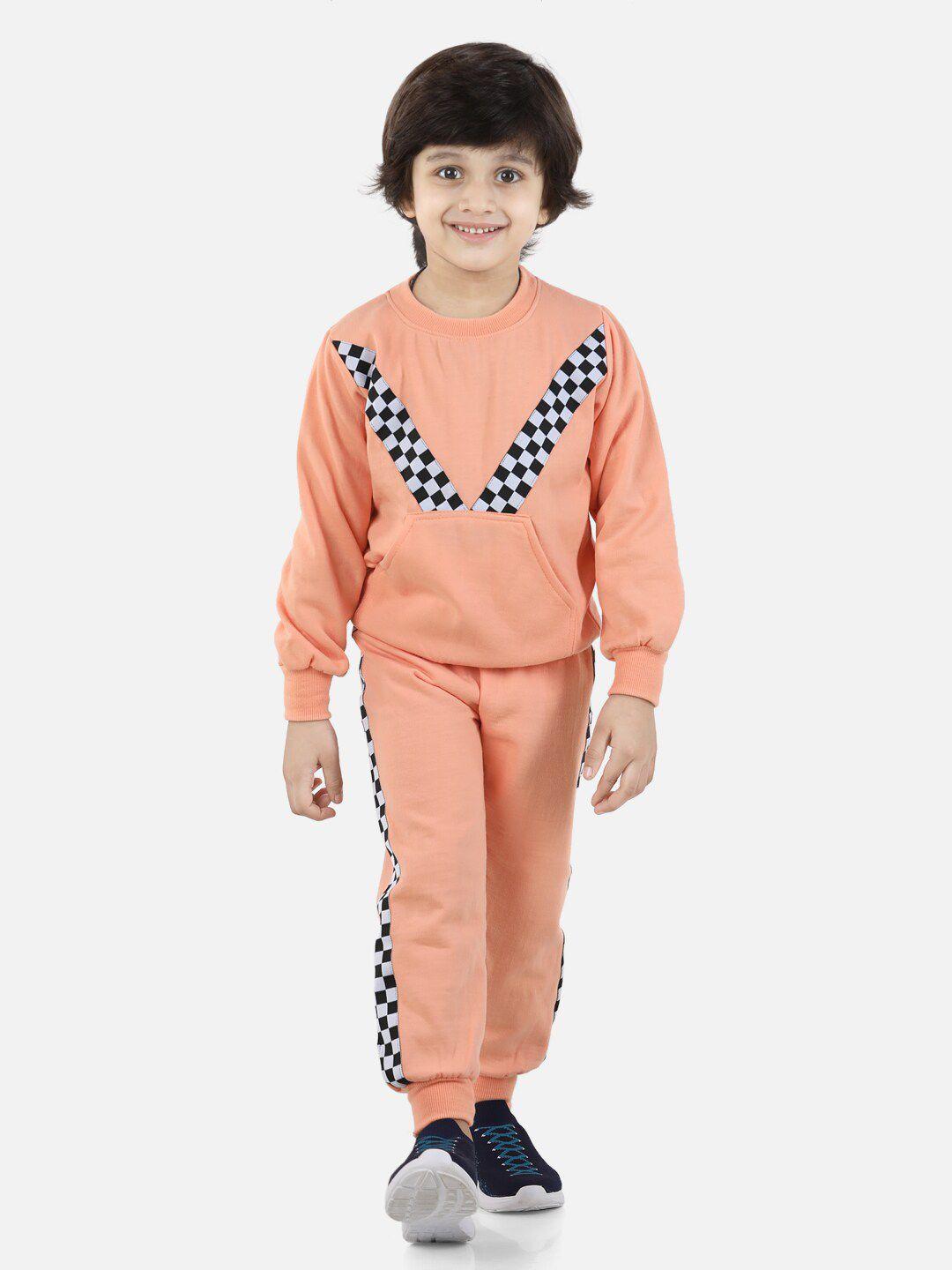 cutiekins boys peach-coloured & white checked top with pyjamas