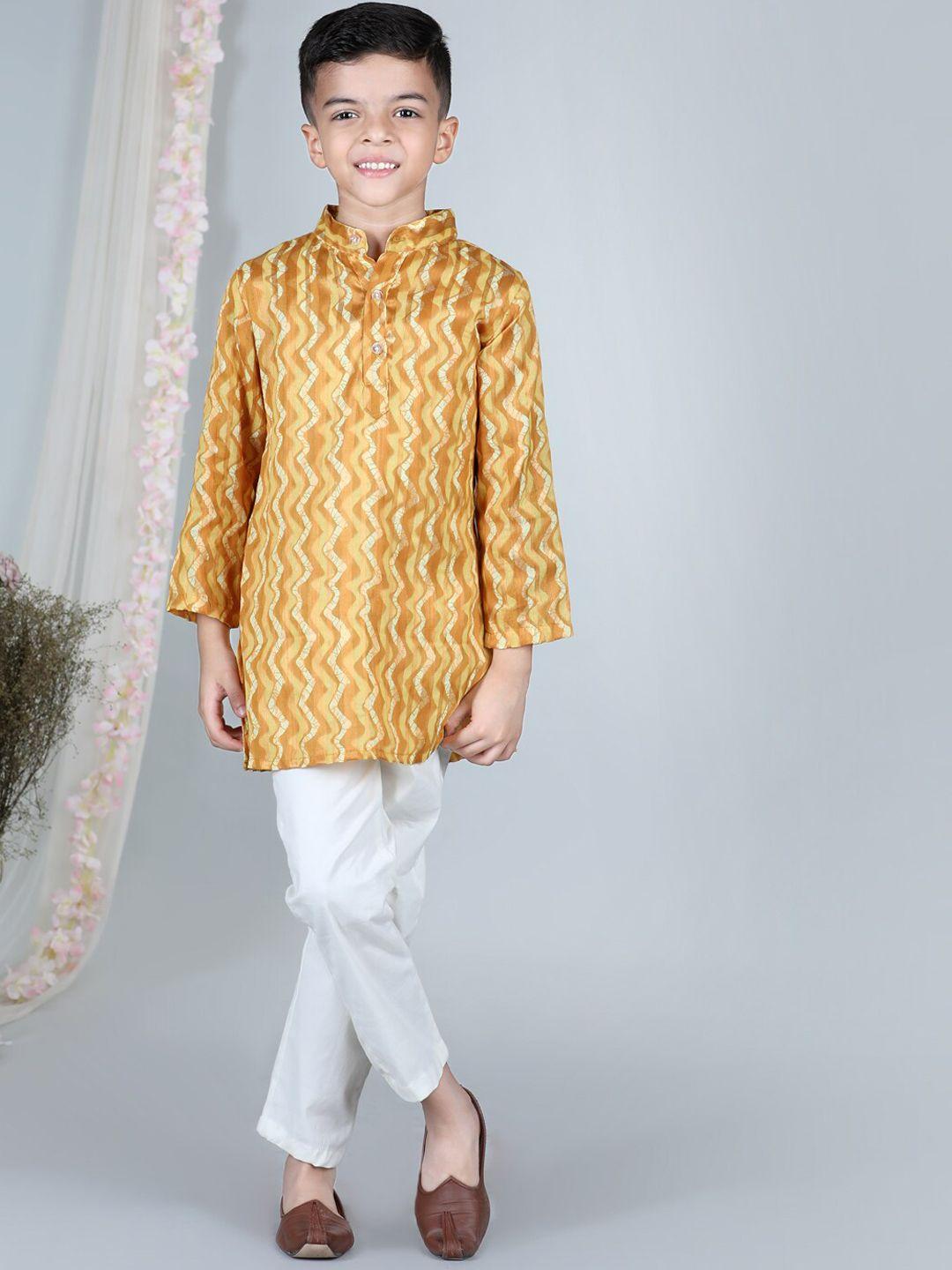 cutiekins boys chevron printed mandarin collar regular kurta with pyjamas