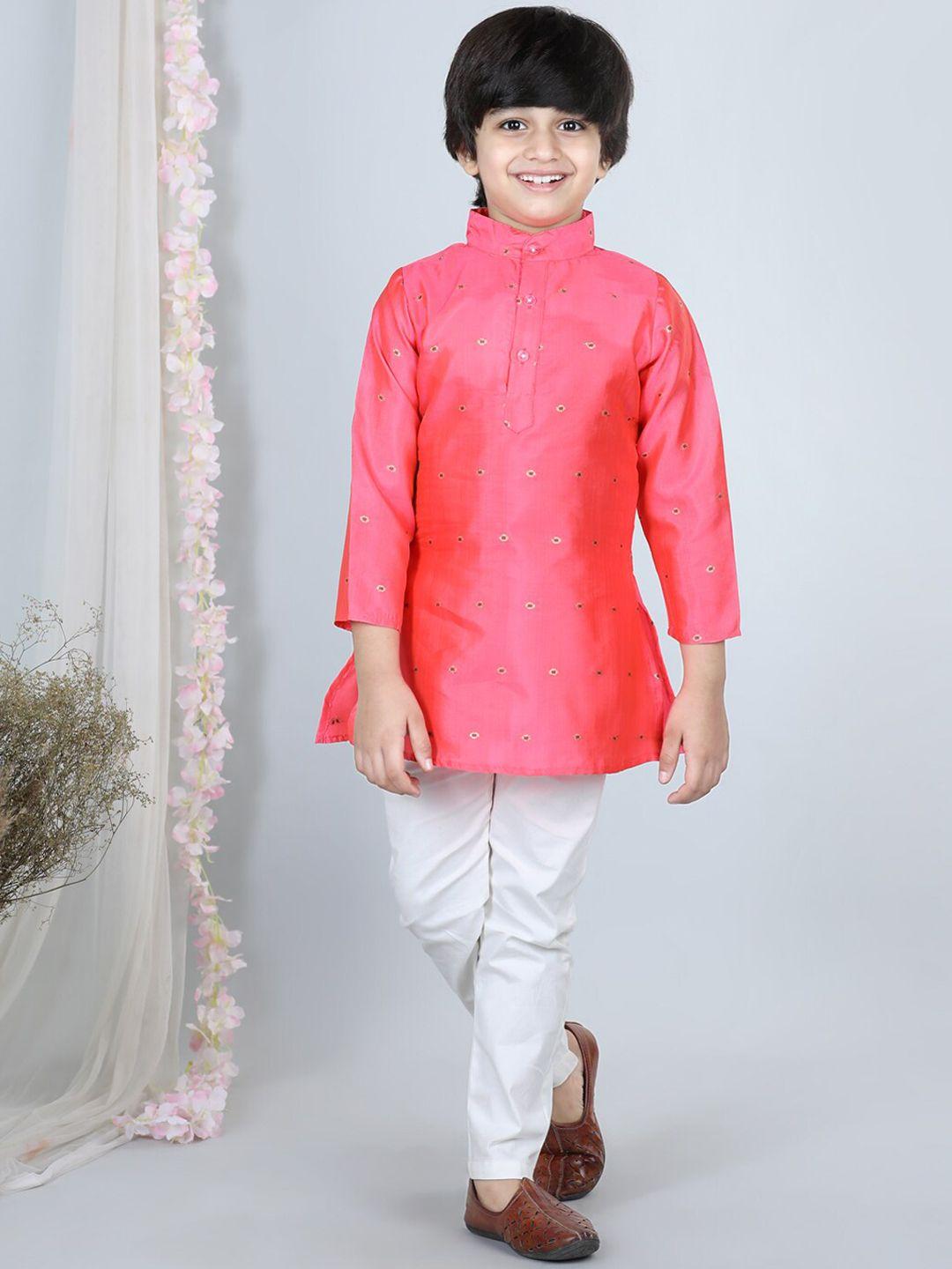 cutiekins boys ethnic motifs embroidered zari straight kurta with pyjamas