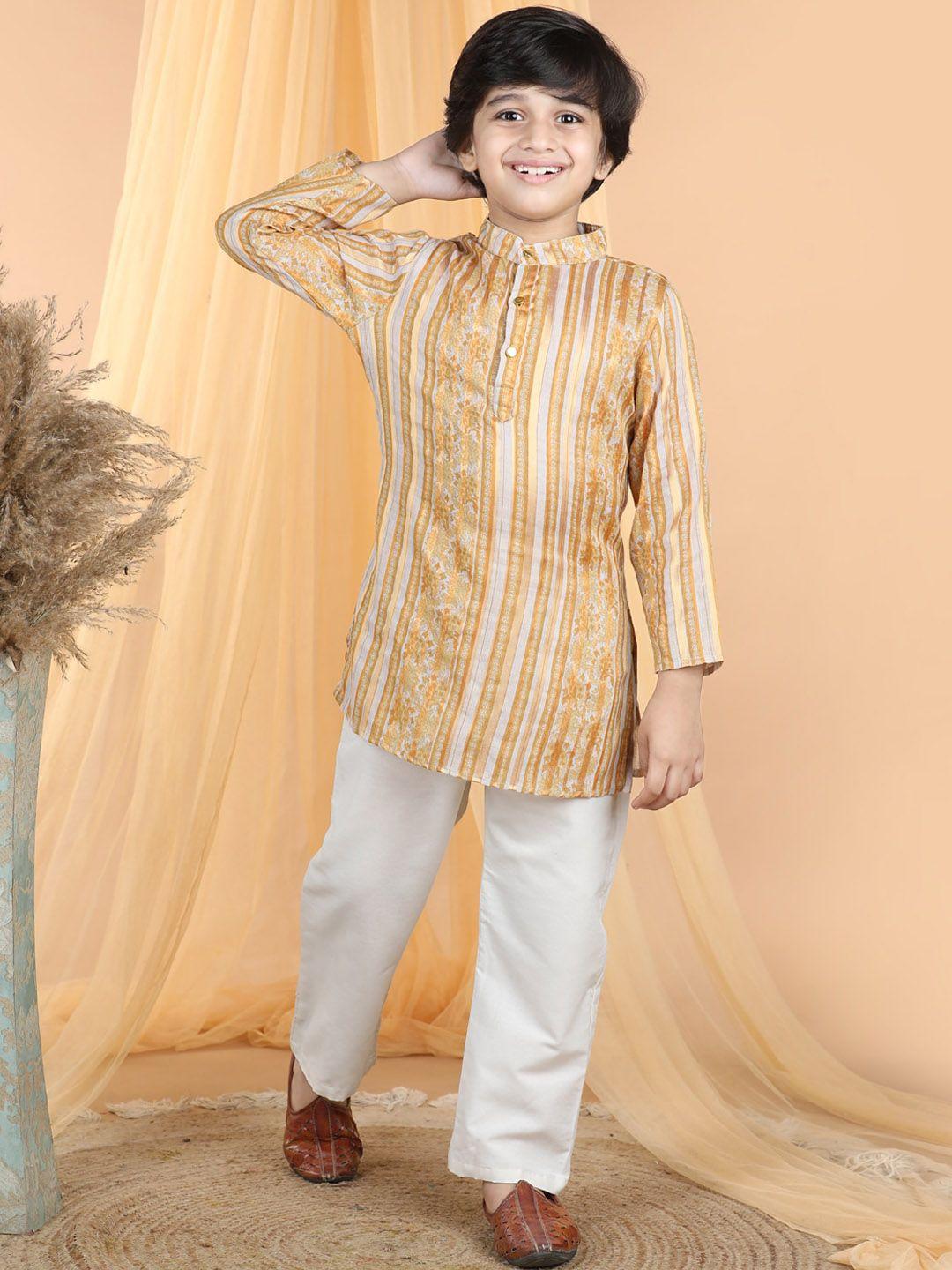 cutiekins boys ethnic motifs printed mandarin collar regular kurta with pyjamas