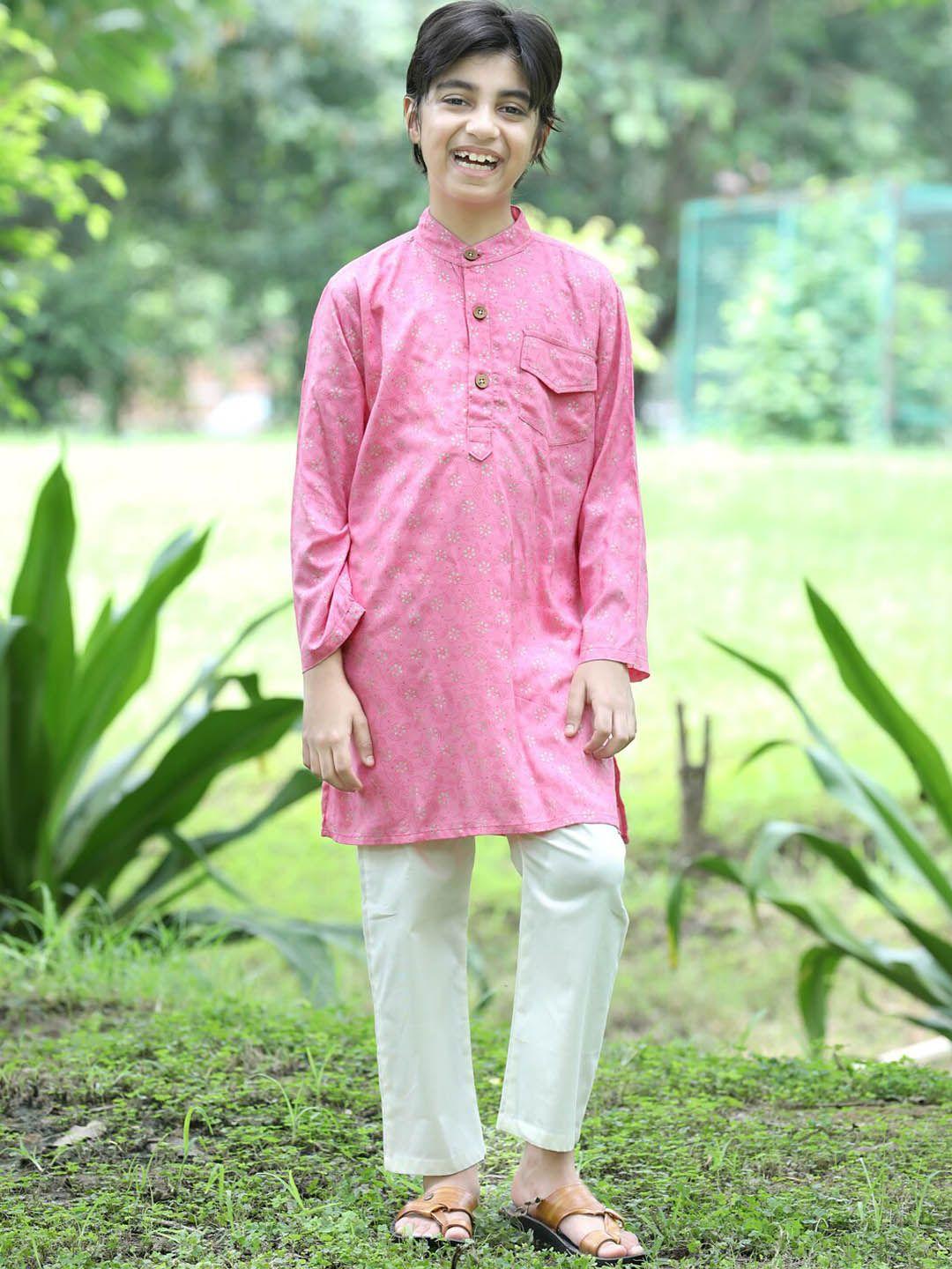 cutiekins boys floral printed regular kurta with pyjamas