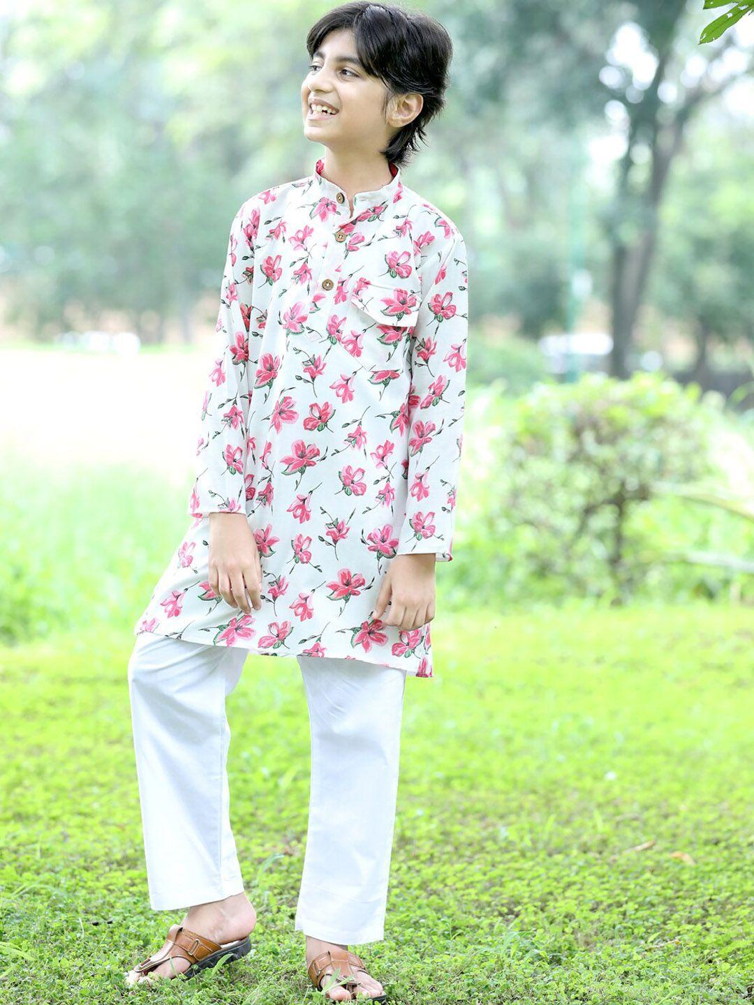 cutiekins boys floral printed regular kurta with pyjamas