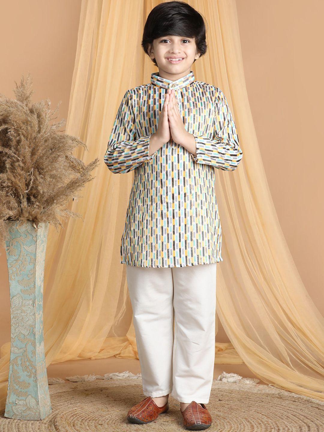 cutiekins boys geometric printed mandarin collar regular kurta with pyjamas