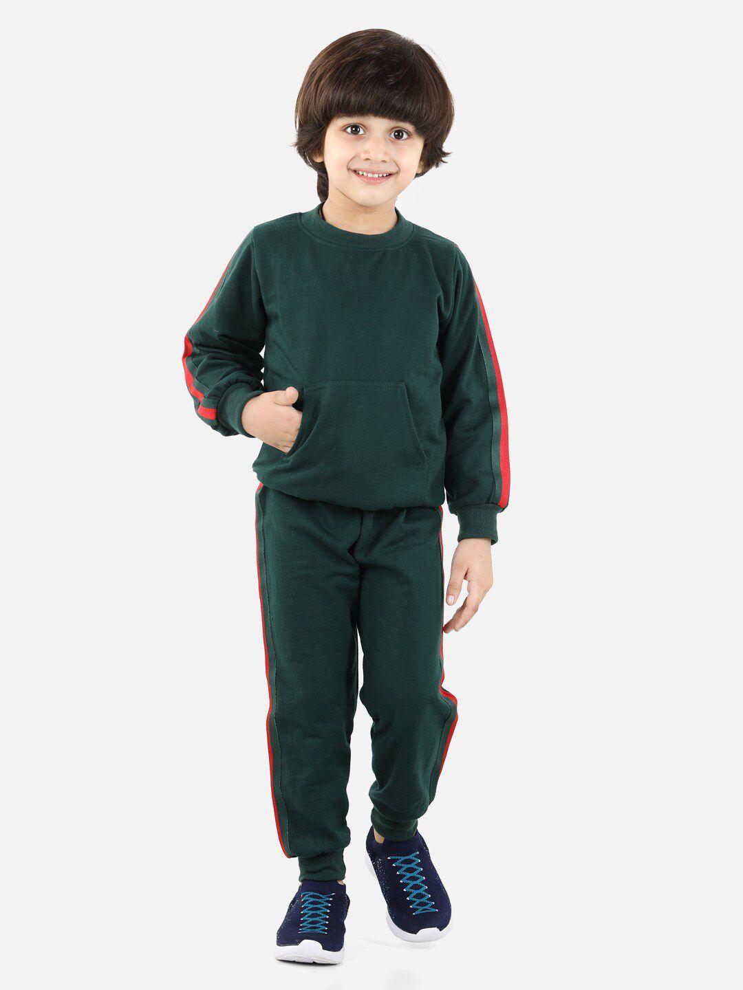 cutiekins boys green & red solid sweatshirt with joggers