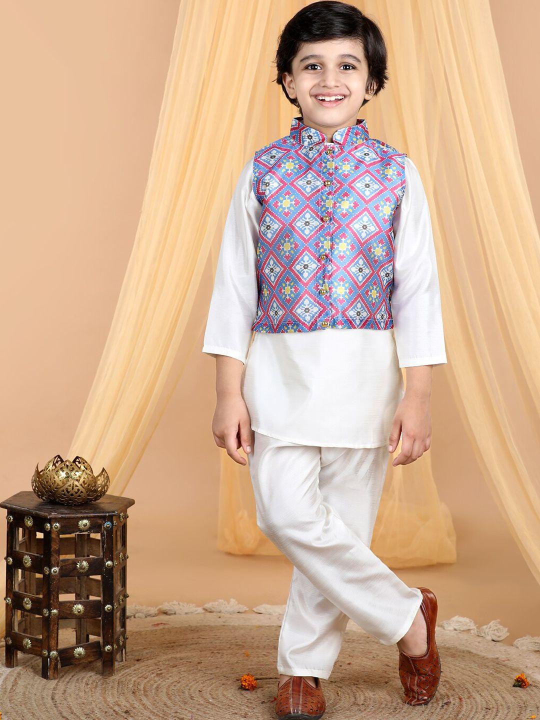 cutiekins boys mandarin collar straight kurta & pyjamas with nehru jacket