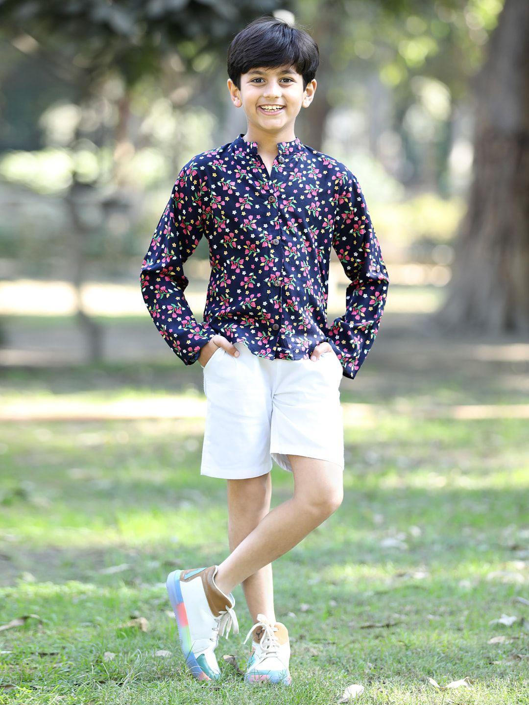 cutiekins boys printed mandarin collar shirt with shorts