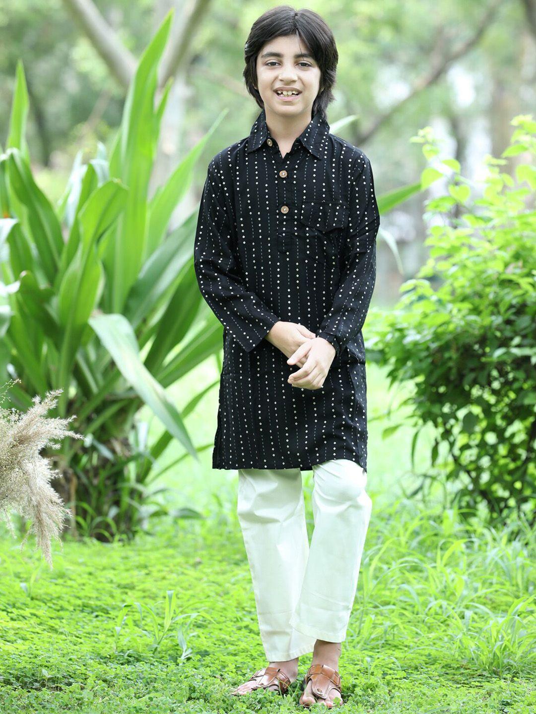 cutiekins boys shirt collar ethnic motifs printed regular kurta with pyjamas