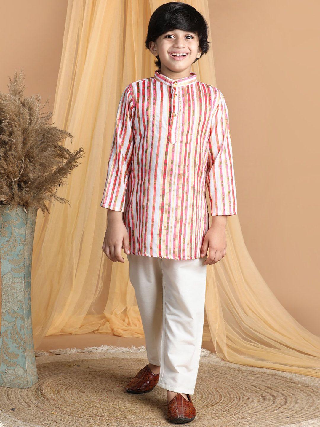 cutiekins boys striped band collar straight kurta with pyjamas