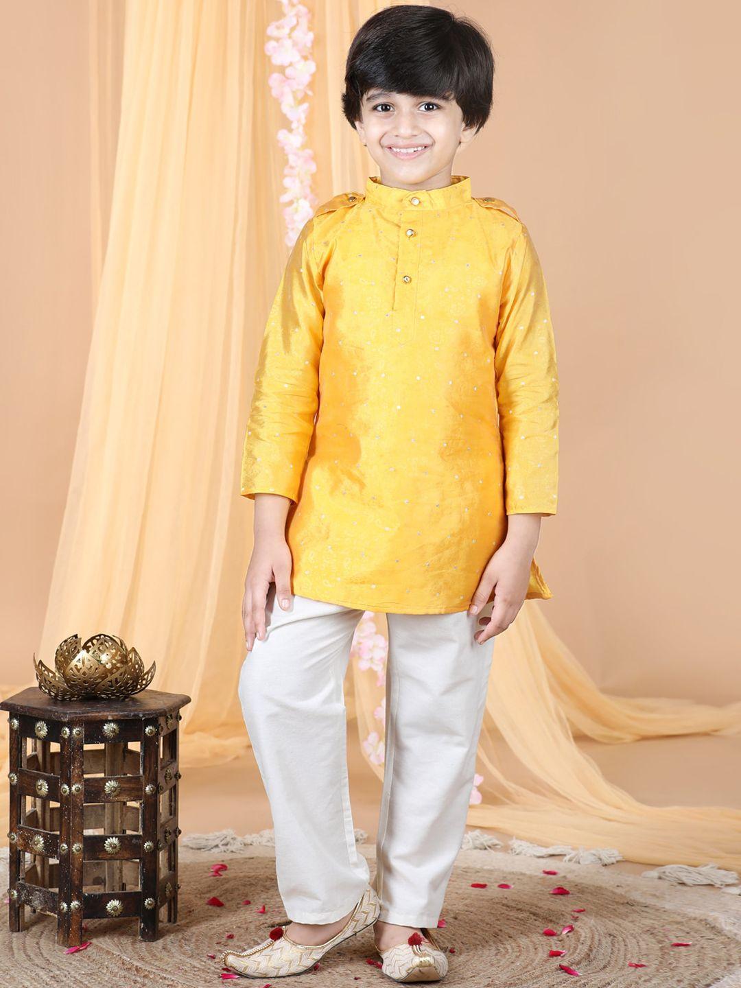 cutiekins boys woven design mandarin collar regular kurta with pyjamas