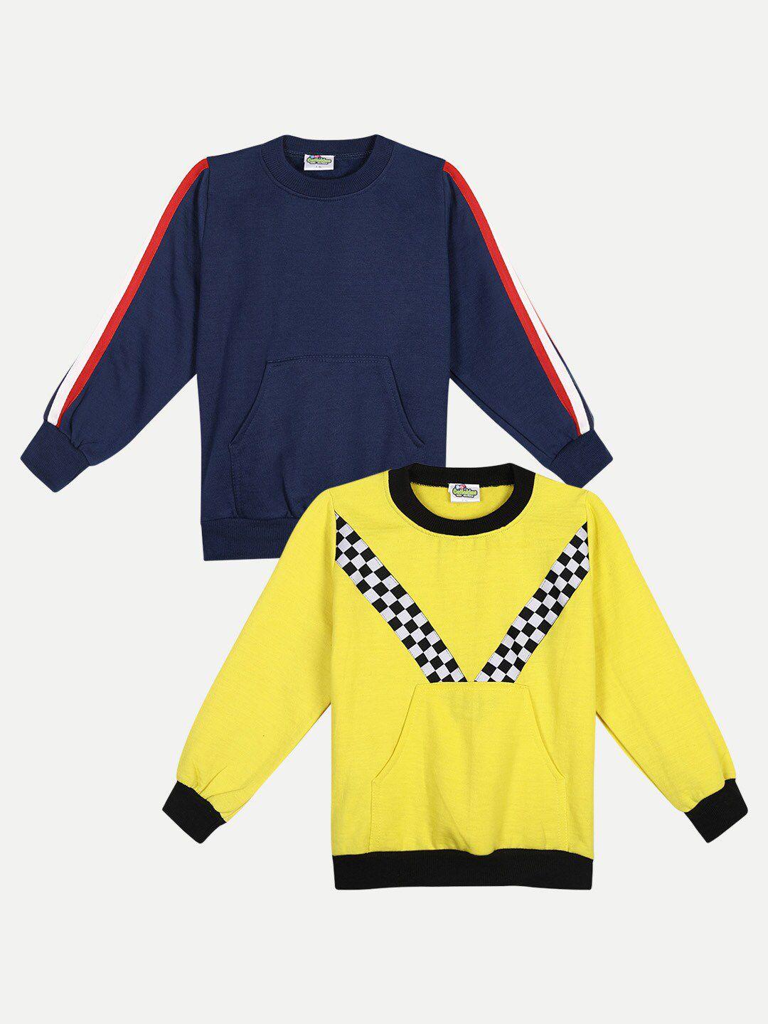 cutiekins kids pack of 2 navy blue & yellow solid fleece sweatshirts