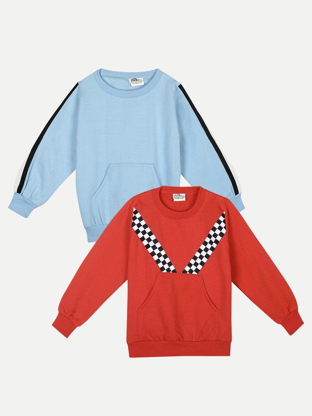 cutiekins kids pack of 2 red & blue printed fleece sweatshirt