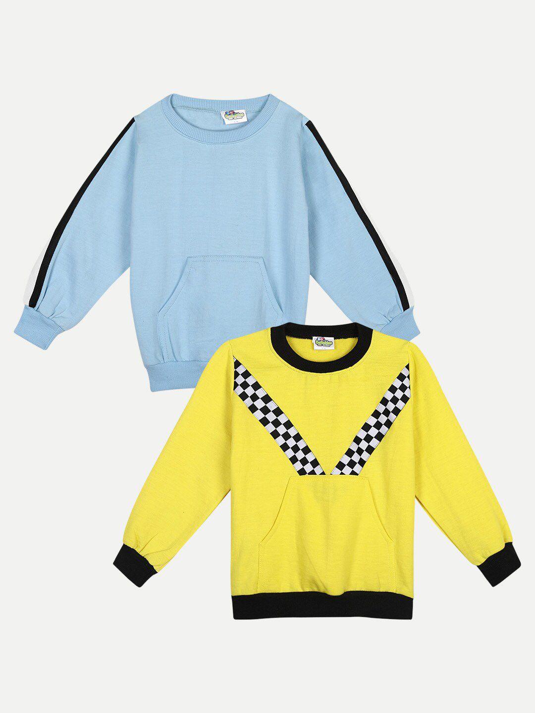 cutiekins kids pack of 2 turquoise blue & yellow solid fleece sweatshirts