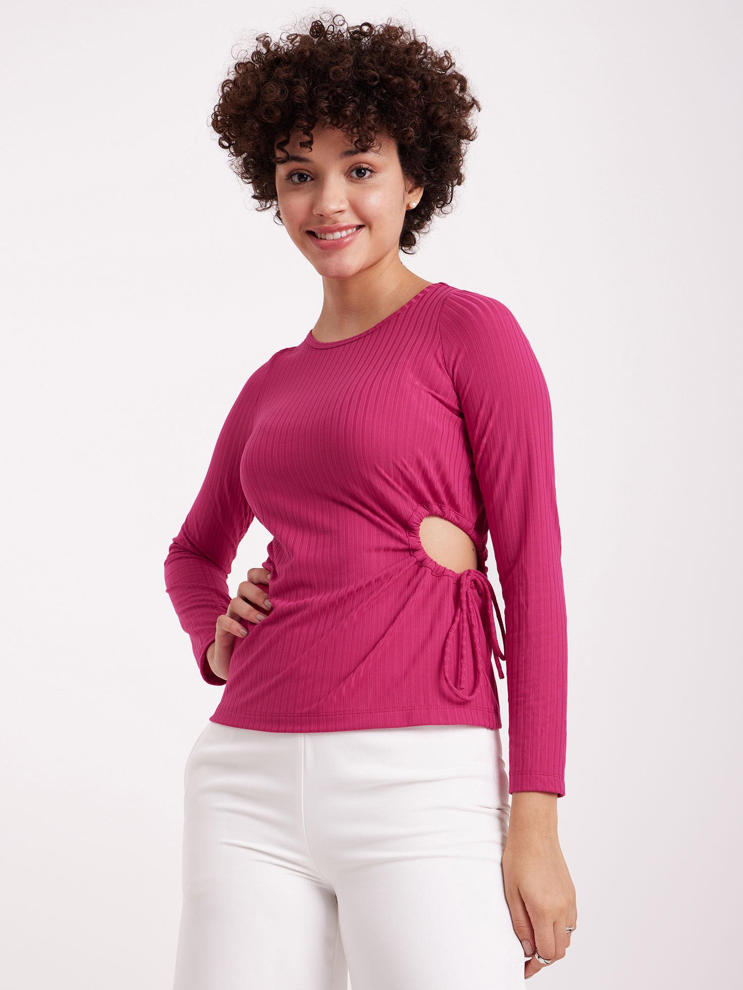 cutout rib knit top - pink