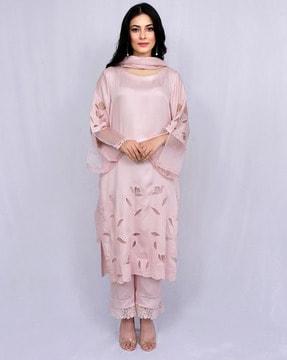 cutout straight kurta with pants & dupatta